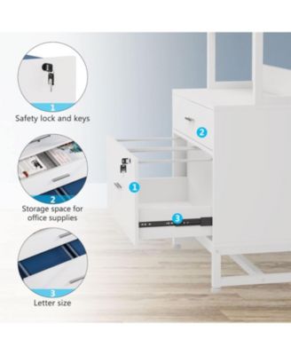 2 Drawer Vertical File Cabinet with Lock & Bookshelf, Letter Size Large Modern Filing Cabinet Printer Stand with Open Storage Shelves