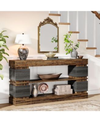63" Farmhouse Console Table, 3-Tier Entryway Table with Storage, Long Wooden Behind Couch Stand