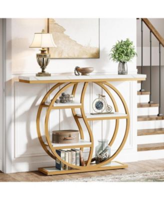 47.24" Industrial Console Table, 5-Tier Entryway Table with Adjustable Feet