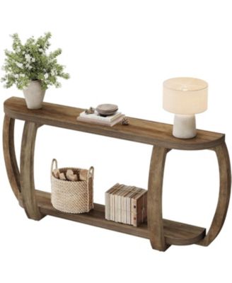 Farmhouse Wooden Console Table with Open Shelf, 63-Inch Long Sofa Entryway Table with Curved Legs for Living Room, Hallway, Entrance