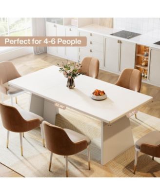 White Wooden 63" Modern Kitchen Table with Glossy Tabletop, Large Rectangle, Seats 4–6 Dining Table