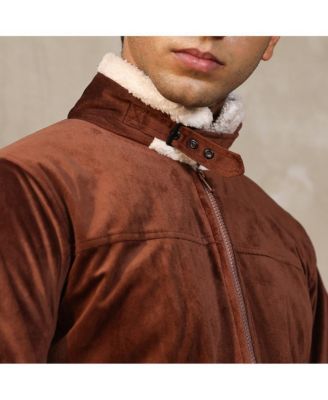 Men's Contrast Sherpa-Lined Suede Bomber Jacket