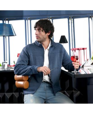 Men's Indigo Blue Panel-Stitch Knit Jacket