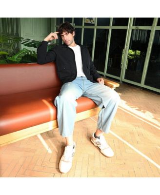 Men's Obsidian Black Zip-Front Geometric-Jacquard Jacket