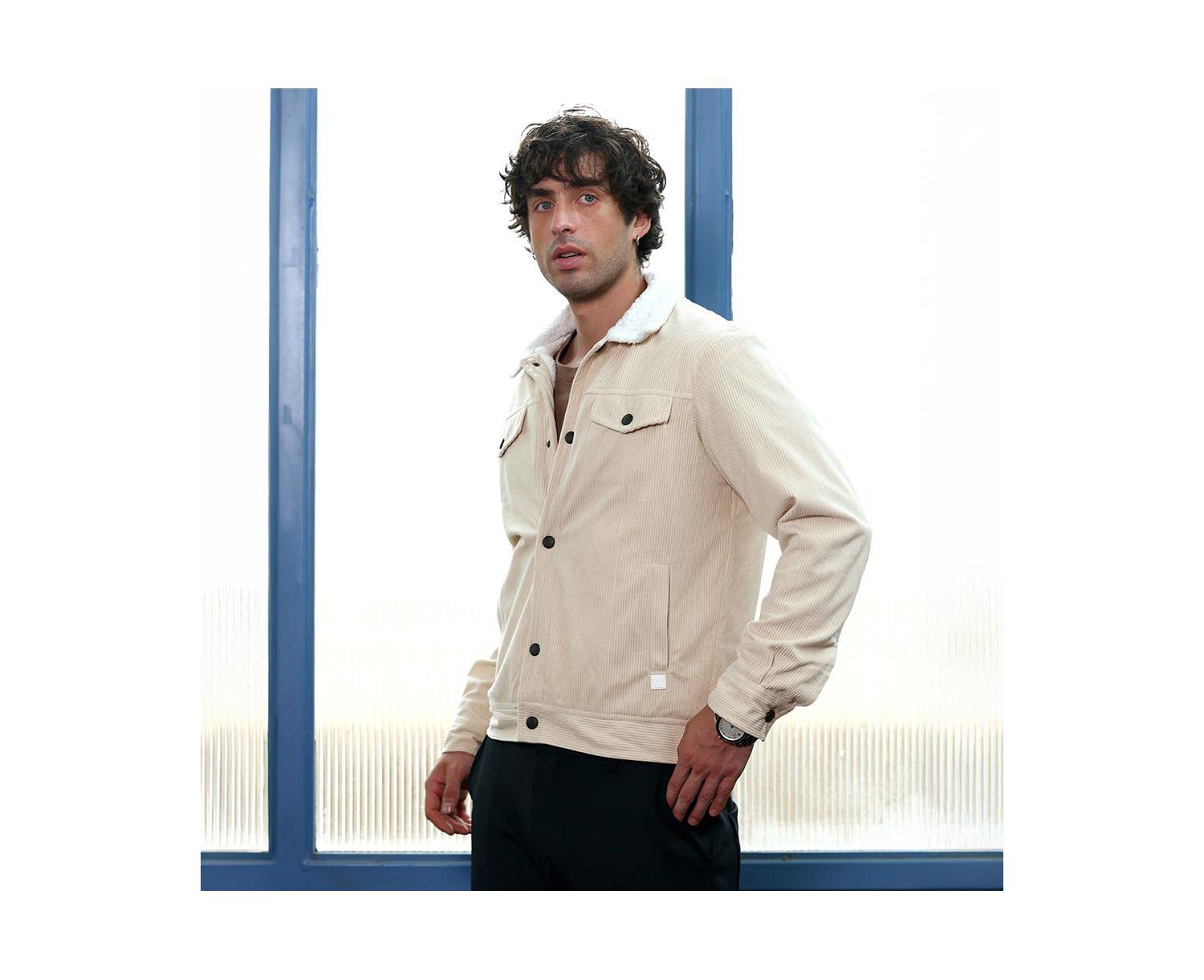 Men's Cream White Utility-Corduroy Jacket