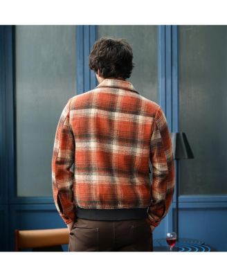 Men's Burnt Sienna Zip-Front Plaid Jacket.