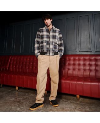 Men's Navy Blue Zip-Front Plaid Jacket