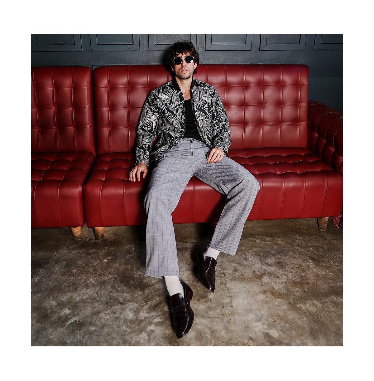 Campus Sutra Men's Midnight Black Stroke-Jacquard Bomber Jacket