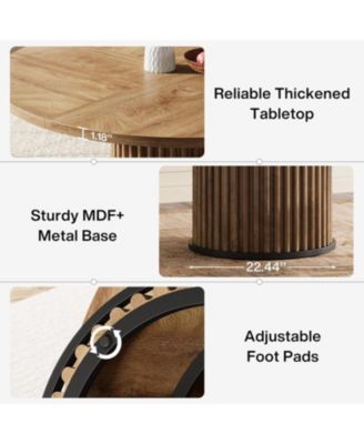 47.24-Inch Black Round Dining Table for 4-6 People, Modern Fluted MDF + Metal Base Kitchen Table