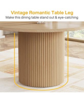 47" Round Dining Table for 4, Farmhouse Kitchen Table with Metal Base, Natural