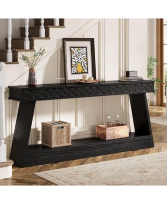 Modern Console Table, 71-Inch Extra Long Entryway Table with Storage, 2-Tier Narrow Sofa Table, Black
