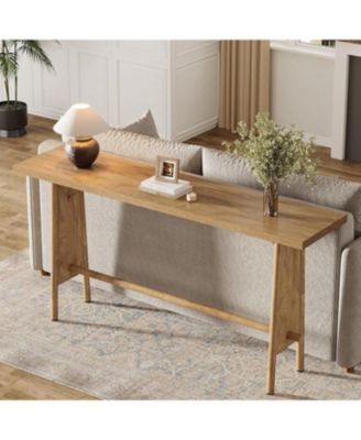 63" Long Entryway Table, Modern Console Table with Metal Legs, Wooden Sofa Console Behind