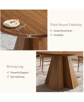 Round Dining Table for 4, Circle Kitchen Table with Pedestal Base, Walnut Brown