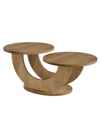 Round Coffee Table, 2-Tier Farmhouse Coffee Table with U-Shaped Frame