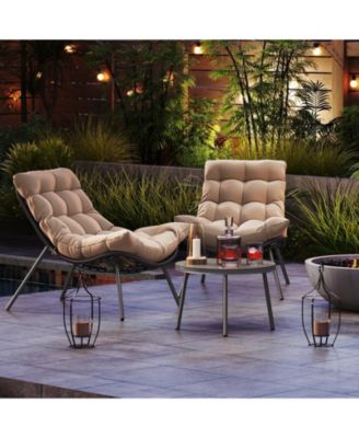 3 Pieces Conversation Set with Cushioned Papasan Chairs