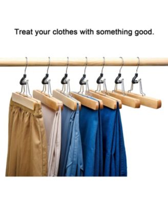 Wooden Pants Hangers 10 Pack Non Slip Skirt Jeans Hanger with 360° Swivel Hook Natural 10 Pack