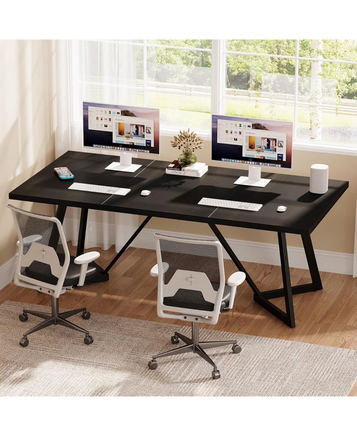 Tribesigns Large Black Computer Desk, Metal Frame Office Workstation with Rectangular Writing Table for Home Office