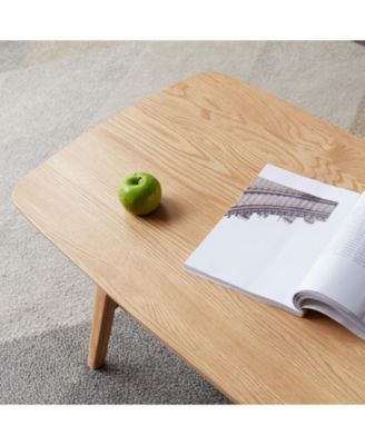 Solid Wood Center Table with Storage Shelf in Natural Finish