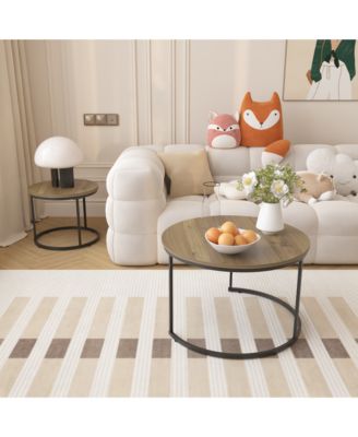 Industrial Nesting Coffee Table Set of 2 with Wood Finish and Metal Frame