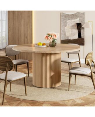 47" Round Dining Table for 4, Farmhouse Kitchen Table with Metal Base, Natural