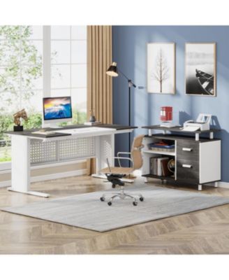 63" L-Shaped Executive Desk with File Cabinet, Drawers & Storage Shelves – Office Desk