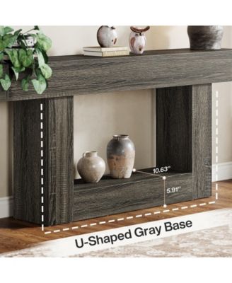 63-Inch Farmhouse Wood Console Table with U-Shaped Base, 2-Tier Narrow Sofa Table for Entryway & Living Room