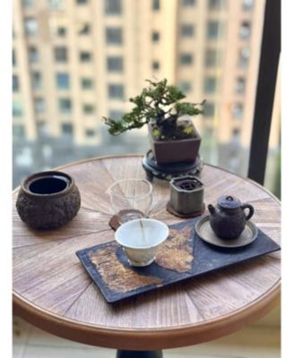 Retro French Country Wooden End Table with Round Pedestal Base