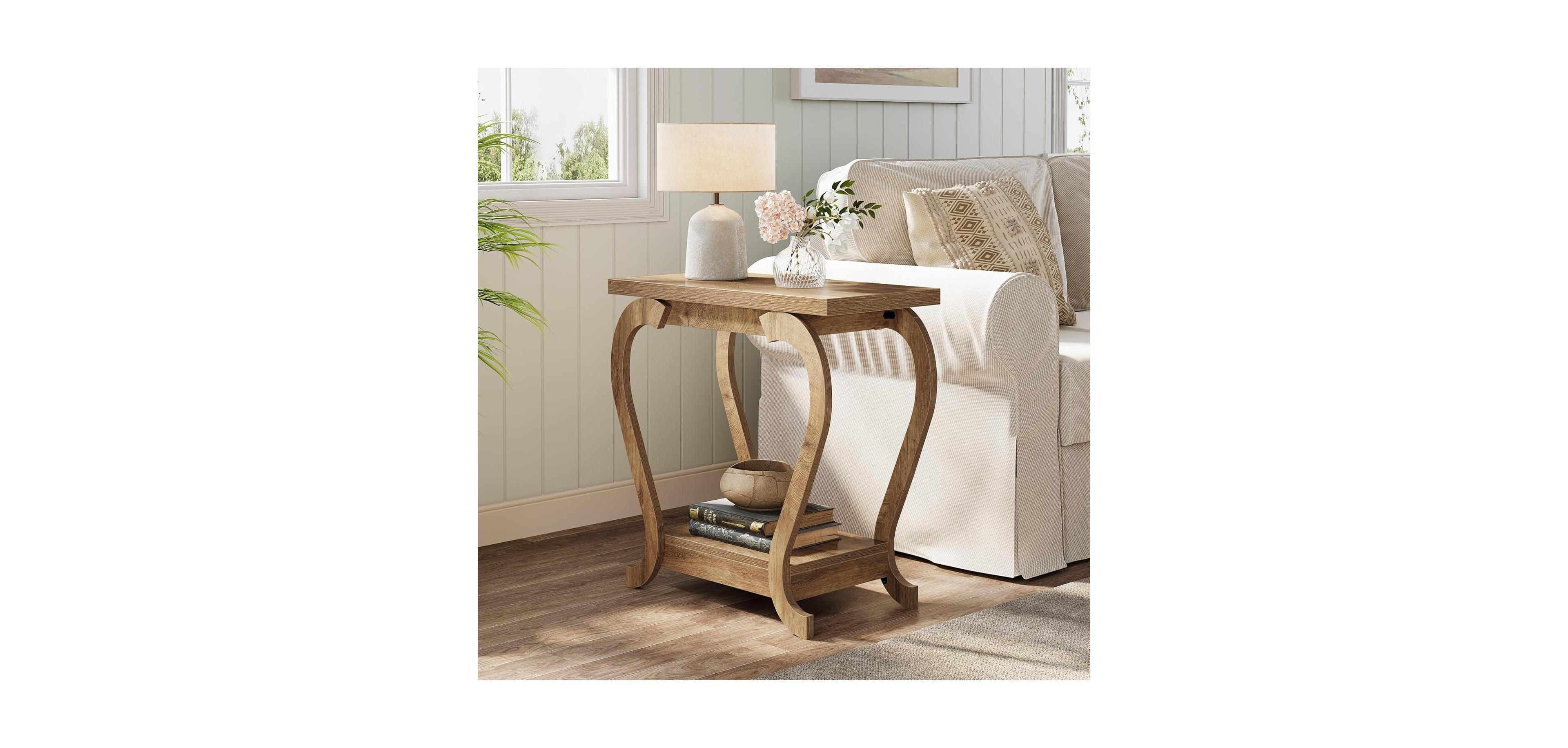 Tribesigns End Table, 2-Tier Bedside Accent Furniture for Living Room, Small Spaces, Bedroom, Brown