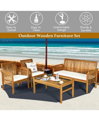 8 PCS Outdoor Acacia Wood Sofa Furniture Set Cushioned Chair Coffee Table Garden