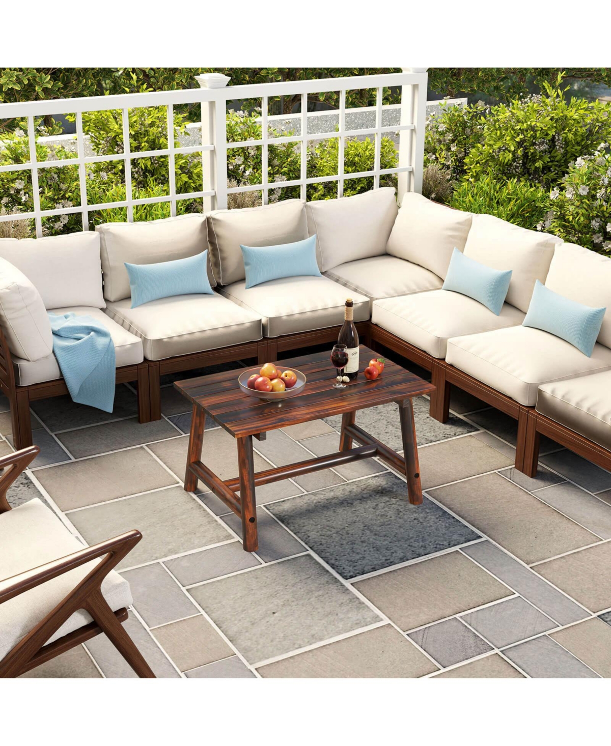 Costway Outdoor Coffee Table with Slatted Rectangle Top, Garden Side Table