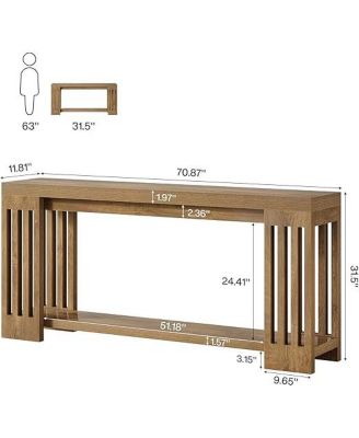 2-Tier Extra Long Entryway Table, 70.9-Inch Farmhouse Console Table with Vertical Stripe Legs