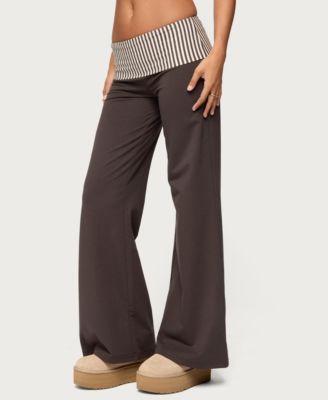 Women's Meshey Striped Fold Over Pants