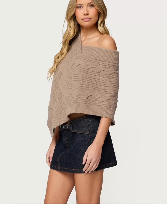 Women's Vickey Cable Knit Poncho - thumbnail 4