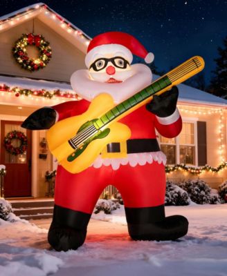 6FT Inflatable Santa Claus with Guitar and LED Lights, Outdoor Christmas Decoration