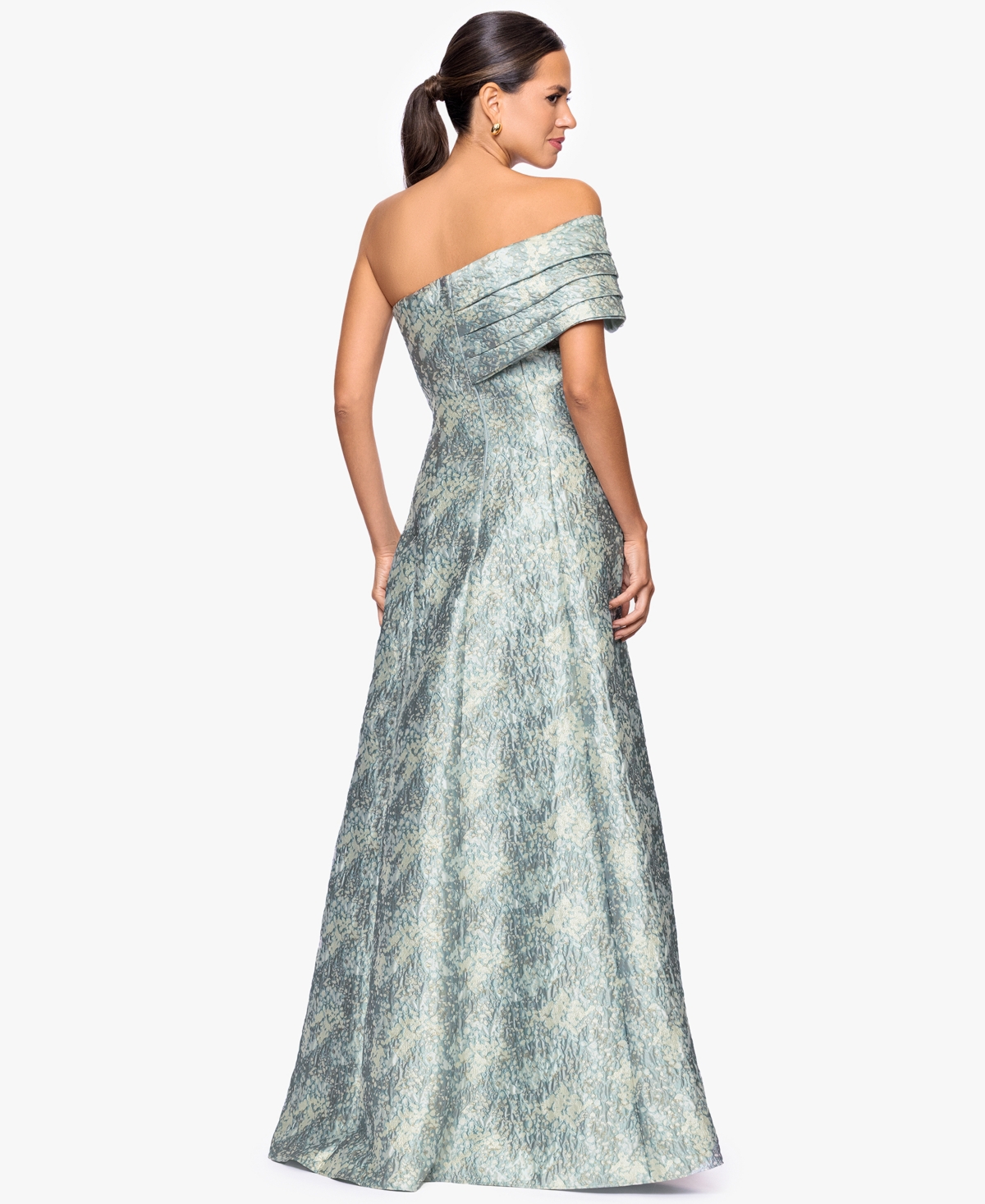 Betsy & Adam Petite Off-The-Shoulder A-Line Long Dress