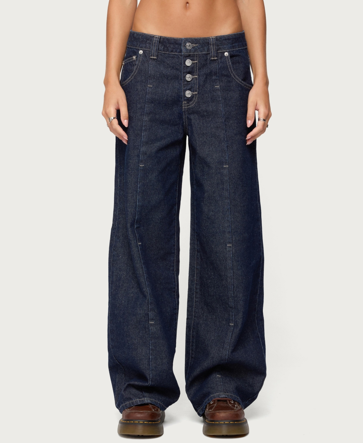 Edikted Women's Polley Button Up Low Rise Baggy Jeans