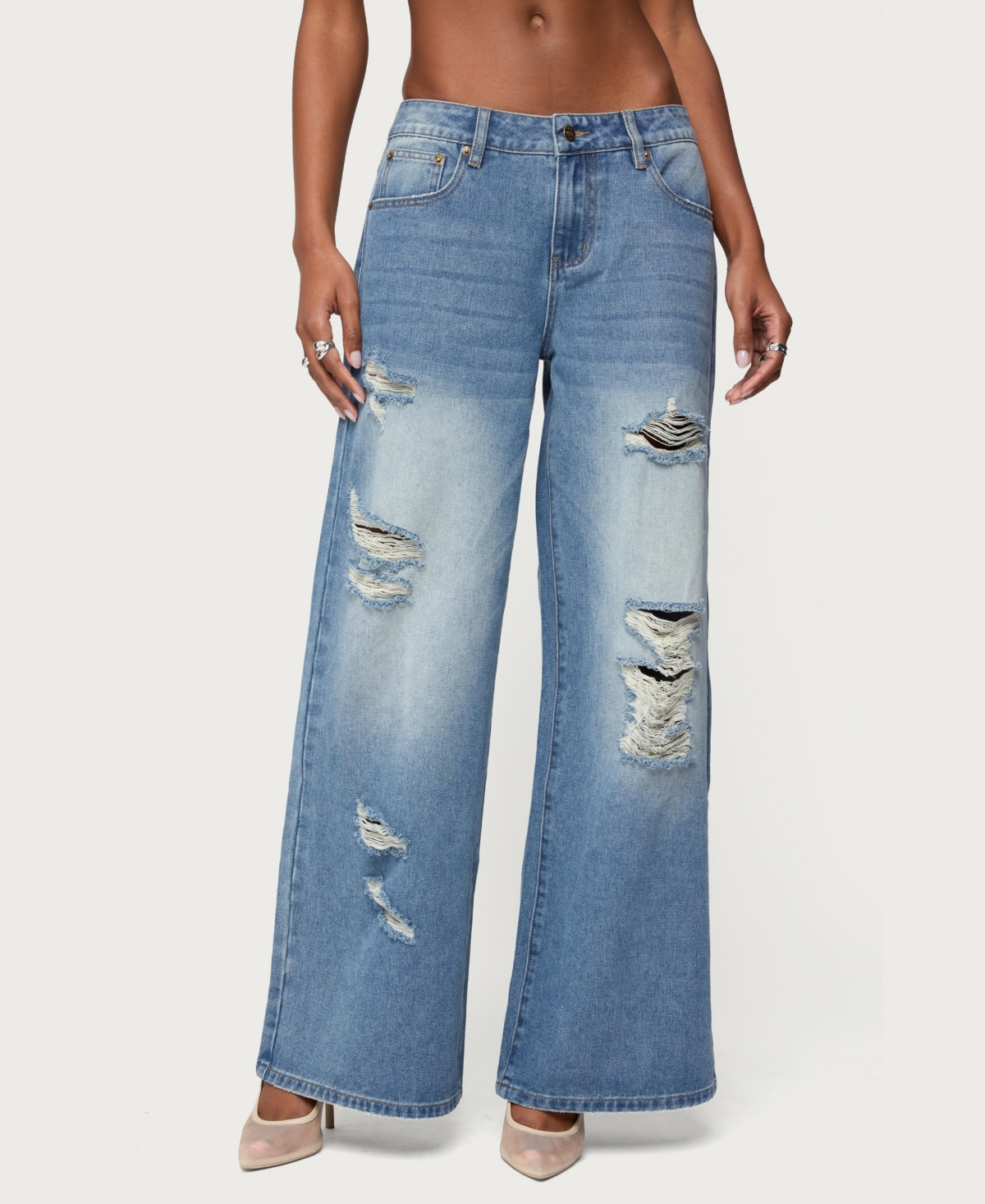 Edikted Women's Frye Distressed Low Rise Baggy Jeans