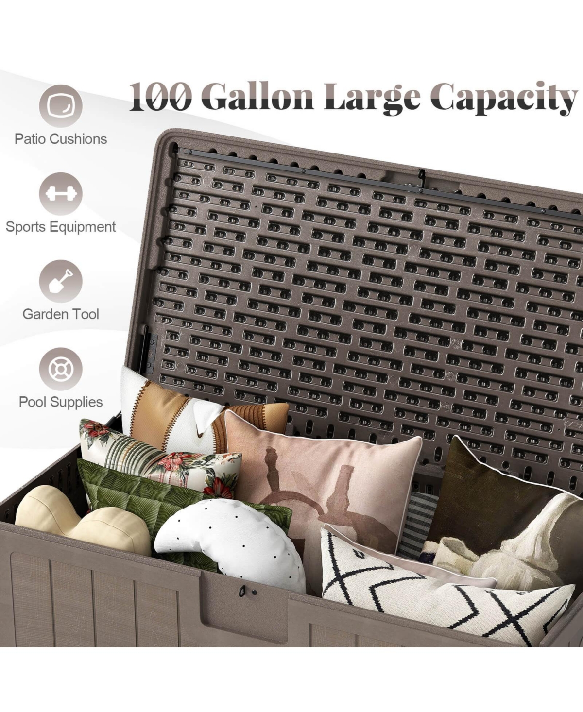 Costway Storage Box with Lockable Design & Gas Strut Handle 2 Person Bench Garden Organizer