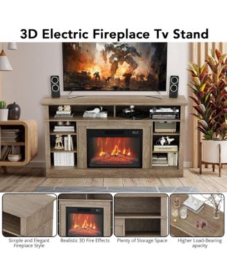 Fireplace TV Stand for 58" TV, 23" Fireplace Insert with Remote, LED Flame, Timer, Media Console, Freestanding
