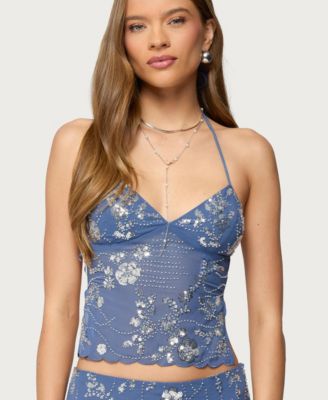 Women's Nelley Backless Beaded Sequin Chiffon Top