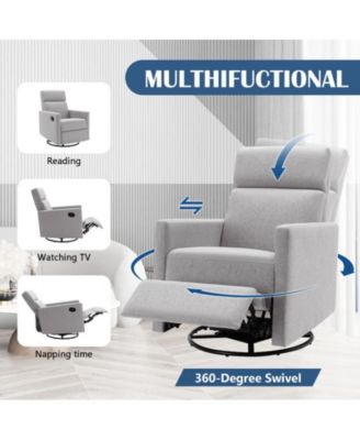 Modern Upholstered Rocker Nursery Chair Plush Seating Glider Swivel Recliner Chair
