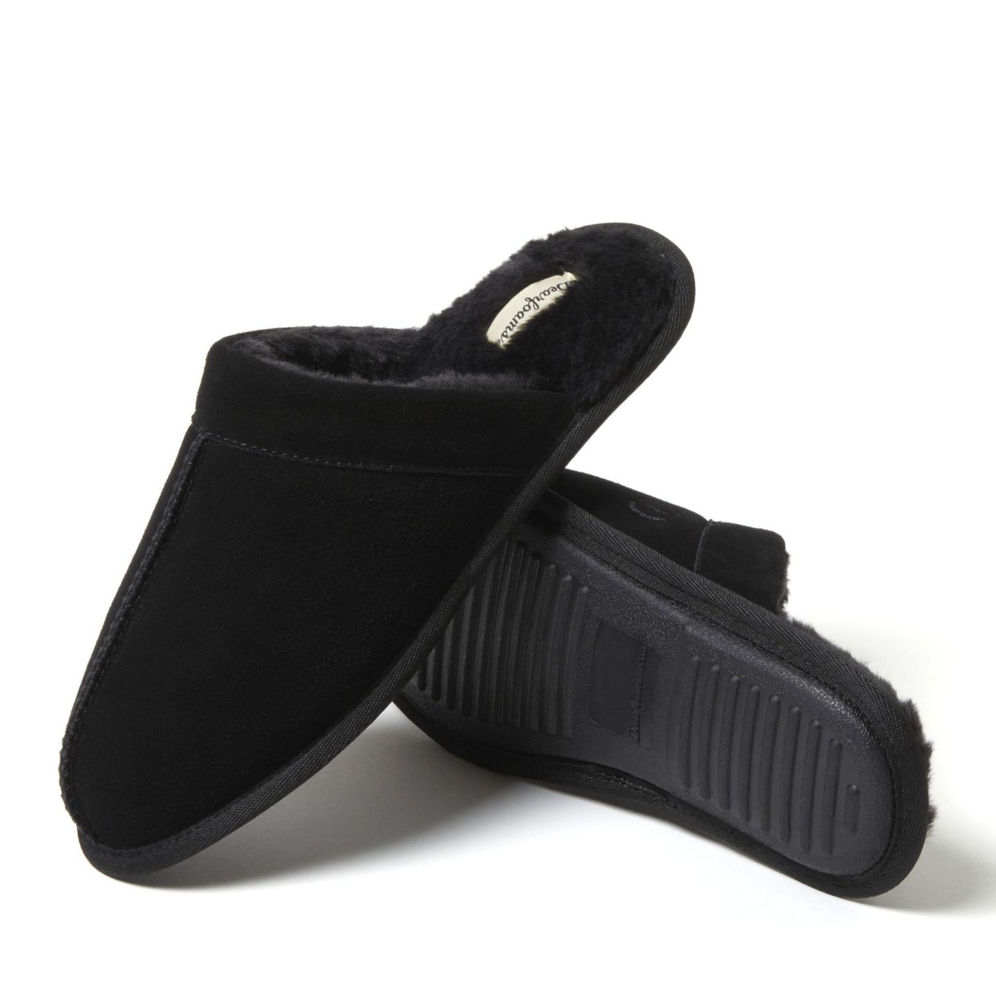 Мужские тапочки Dearfoams Kirk Genuine Suede Scuff House Slipper, цвет: Чёрный — фото 3