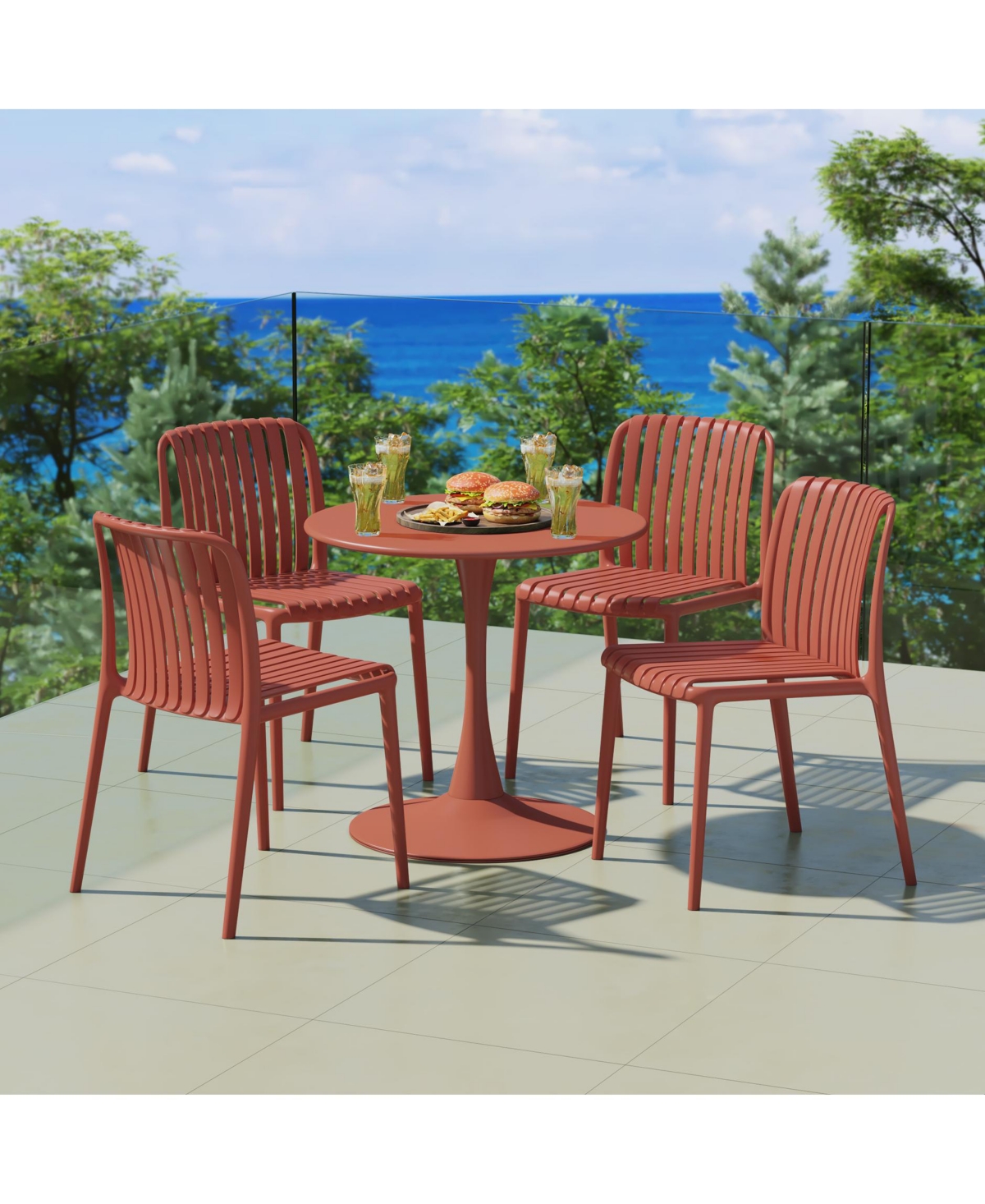 WestinTrends 5-Piece Outdoor Metal Dining Table Set And Stackable Resin Patio Chairs