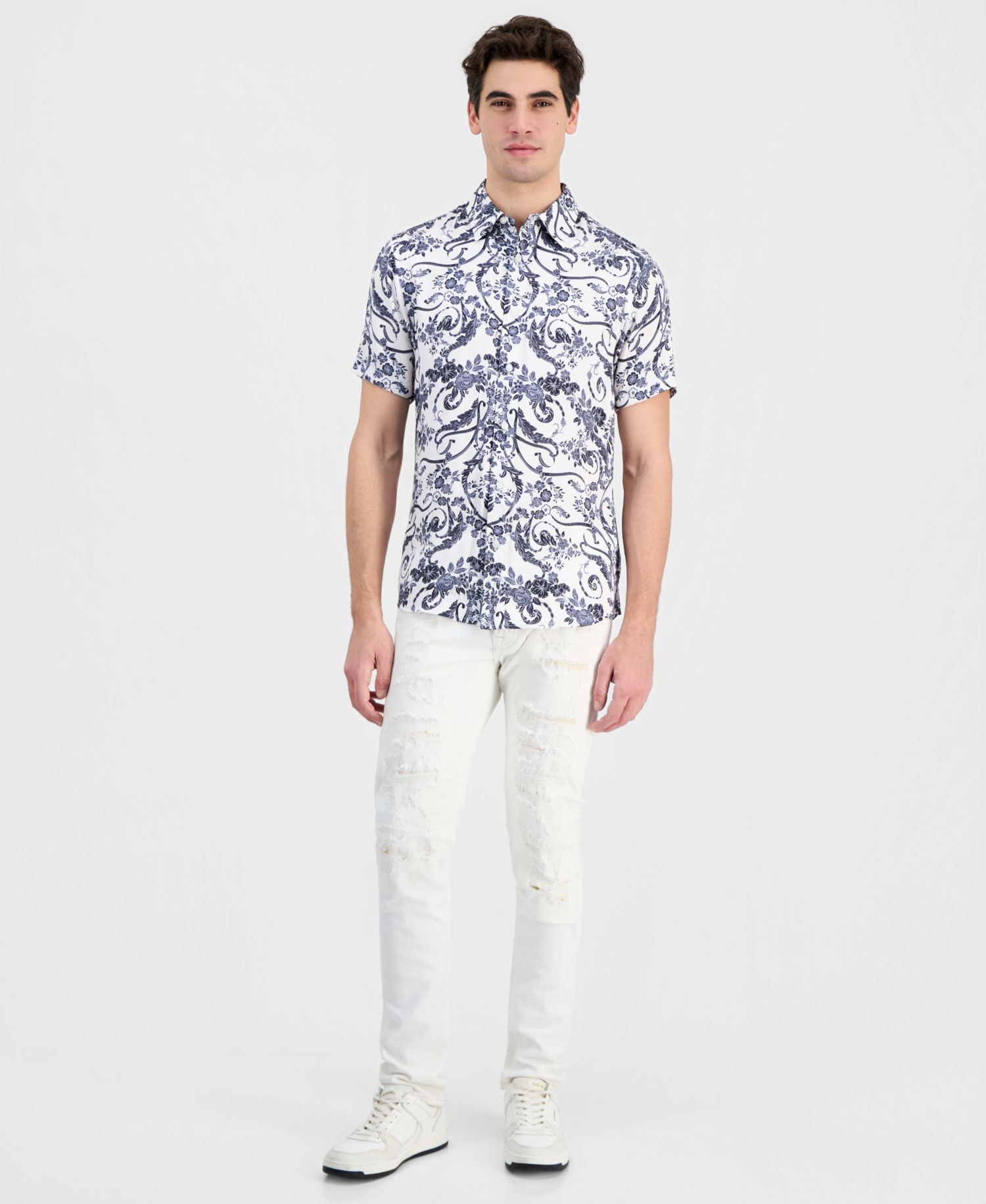 Men's Wayco Decorative Floral Short-Sleeve Shirt