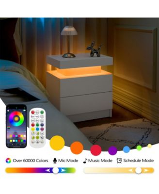 Modern LED Nightstand with 2 Drawers Bedside Table