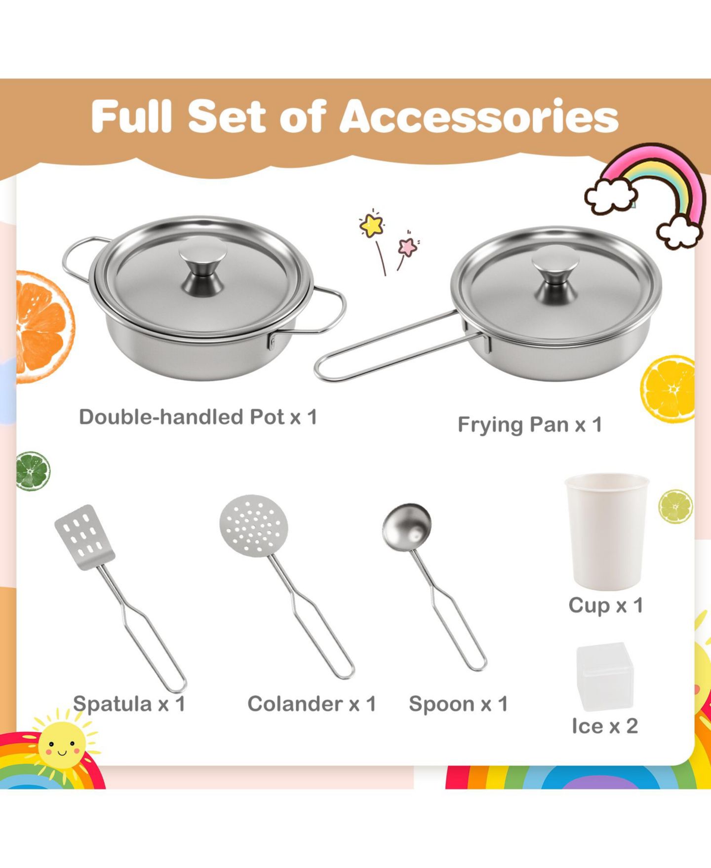 Детские игрушки HONGGE Wooden Corner Lights and Sounds 9-Piece Play Kitchen Set, Ages 3+, цвет: Белый — фото 5