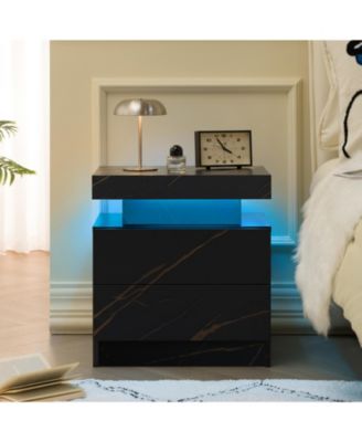 Modern LED Nightstand with 2 Drawers Bedside Table