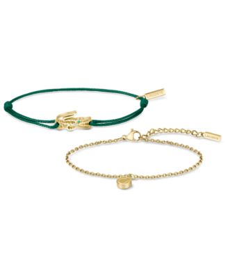 Crocodile Gold-Plated Stainless Steel and Green Nylon Cord Bracelets Gift Set