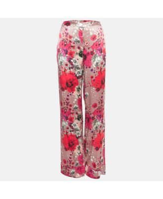 Women's Multicolor Floral Print Silk Straight Leg Pants