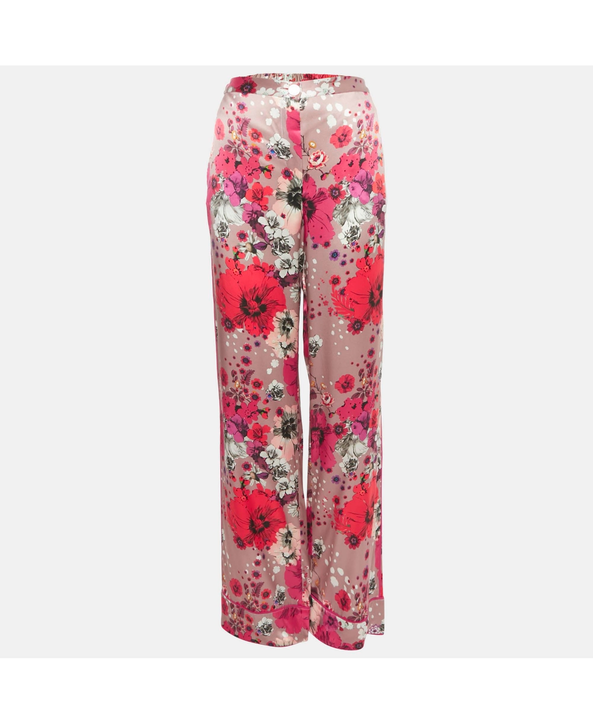Pre-Owned Roberto Cavalli Women's Multicolor Floral Print Silk Straight Leg Pants